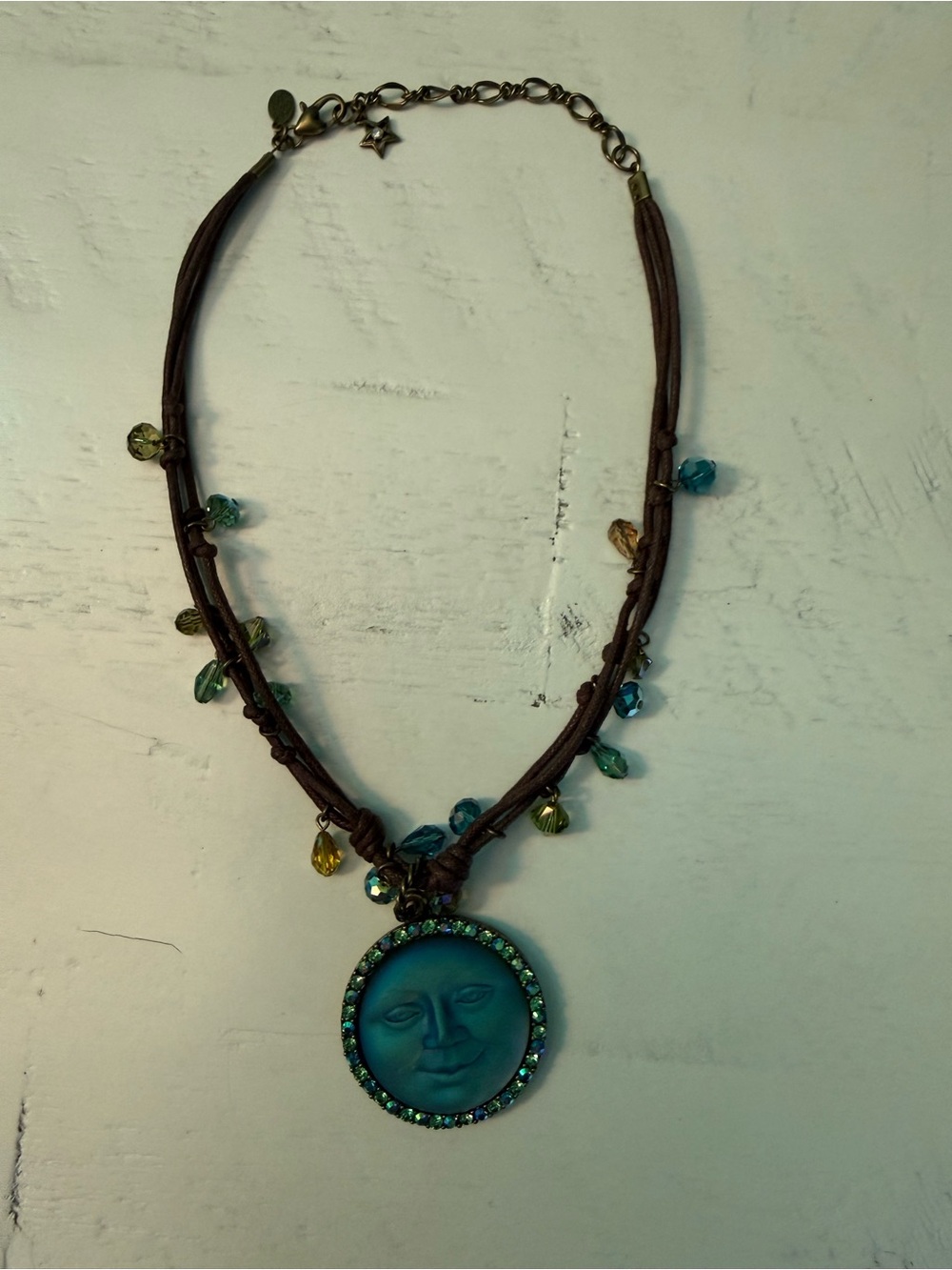 Kirk’s  Folly Teal Moon Pendant Necklace with Bead Accents